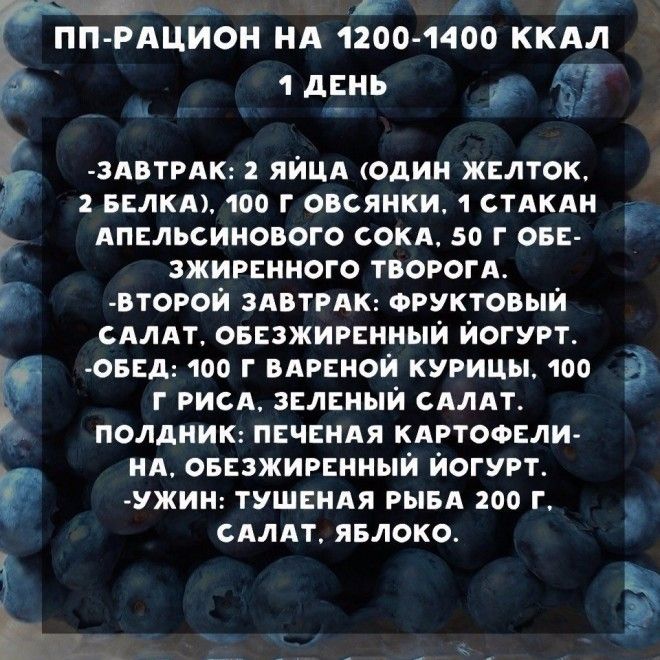 ПП рацион на всю неделю по 1200—1400 ккал