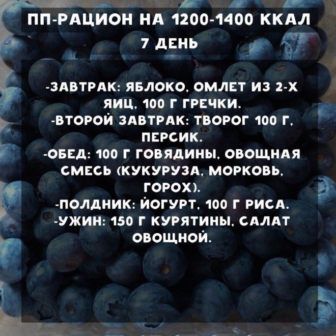 ПП рацион на всю неделю по 1200—1400 ккал