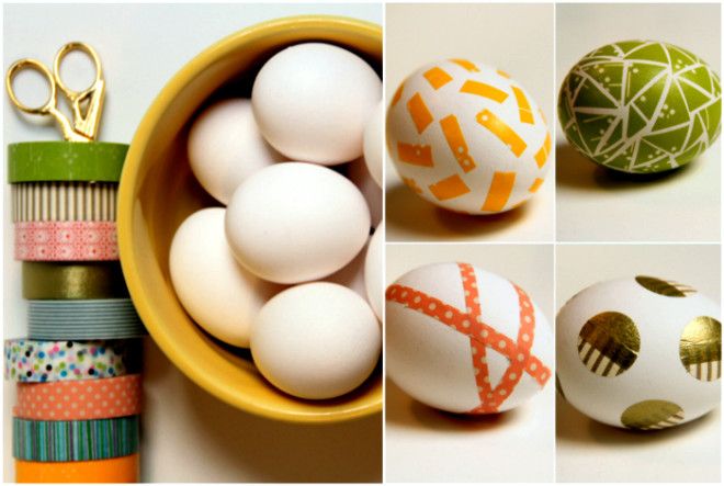 Яйца декорированные цветным скотчем
